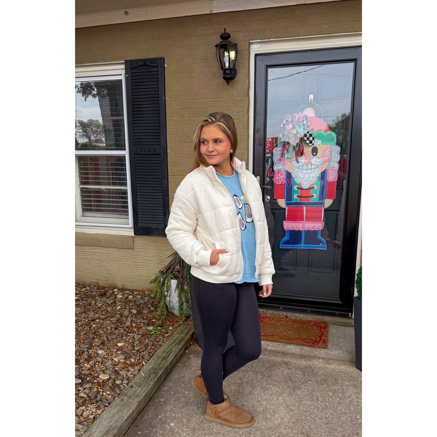 Cream Detail Puffer Jacket