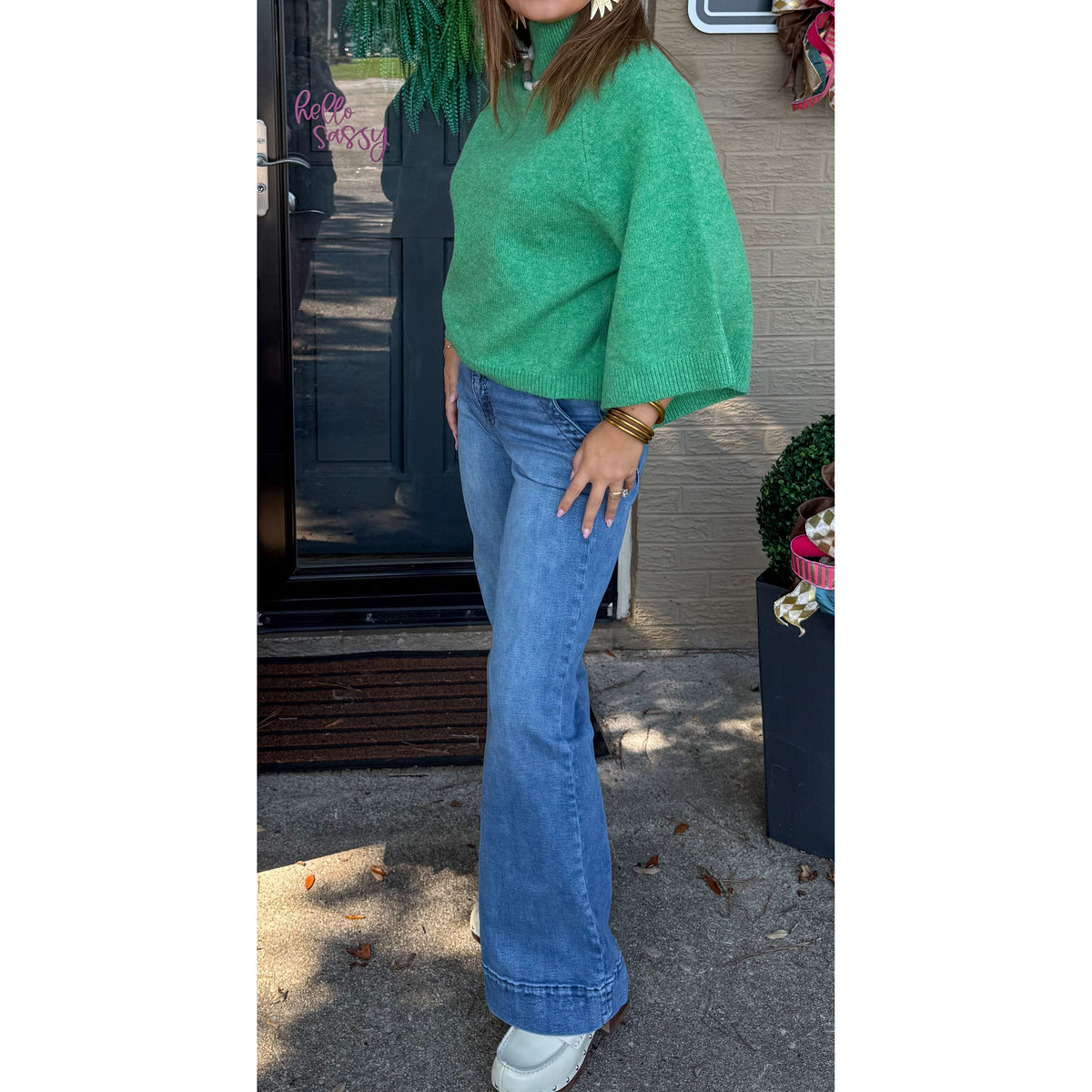Ellison Mockneck Sweater, Apple Green