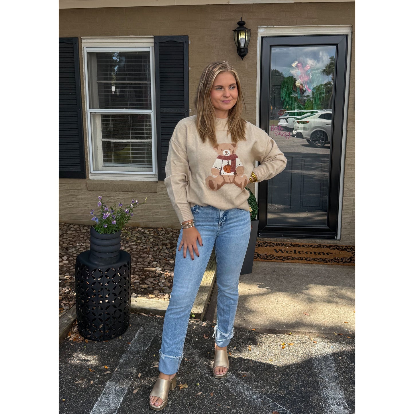 Fall Teddy Bear Sweater, Beige Multi
