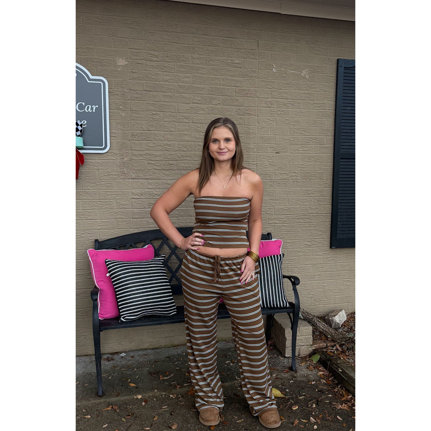 Parker Stripe Lounge Set, Brown/Blue