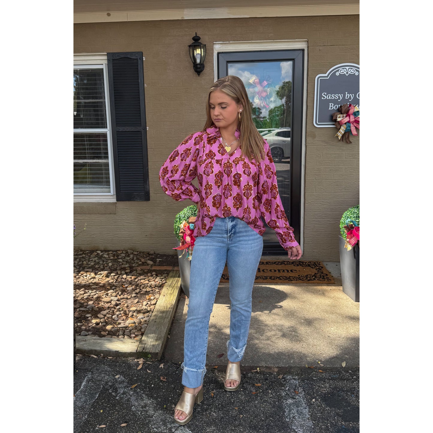 Gia Pattern Blouse, Pink Multi
