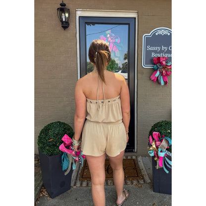 Eyelet Halter Neck Romper