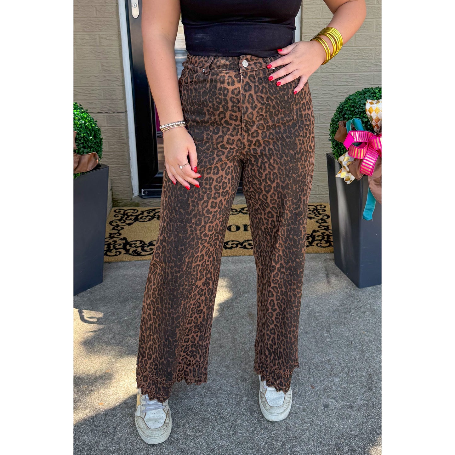 Cheetah Jeans w/ Eyelet Detail, Leopard