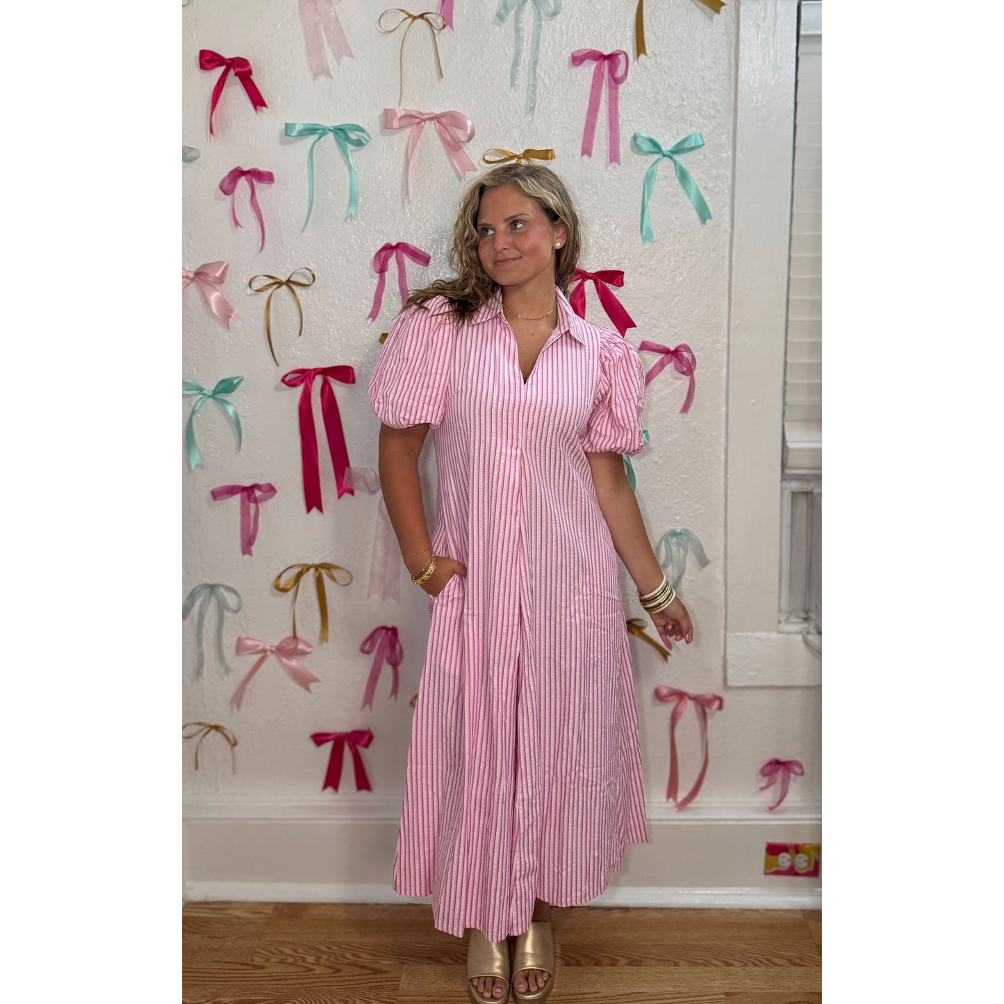 Georgia Stripe Maxi Dress, Pink/White