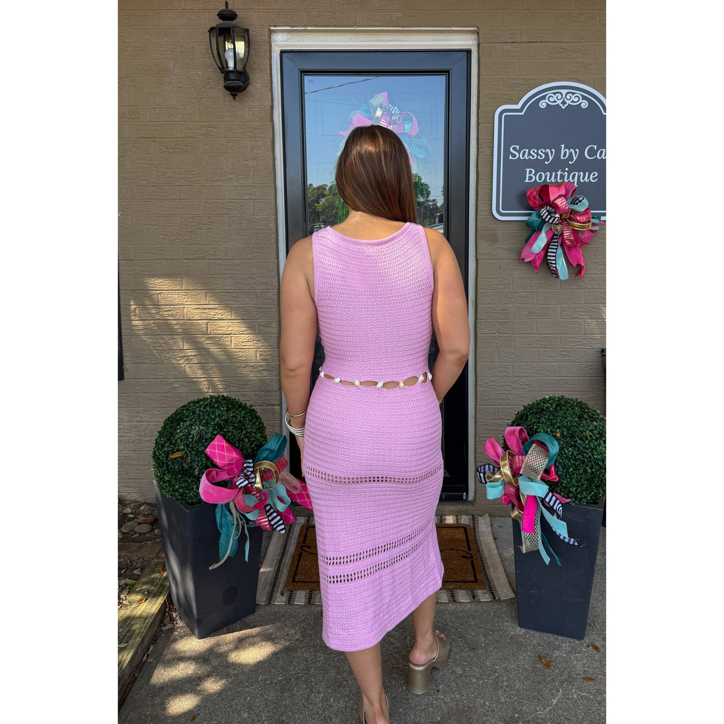 Seashell Detail Knit Dress, Baby Pink