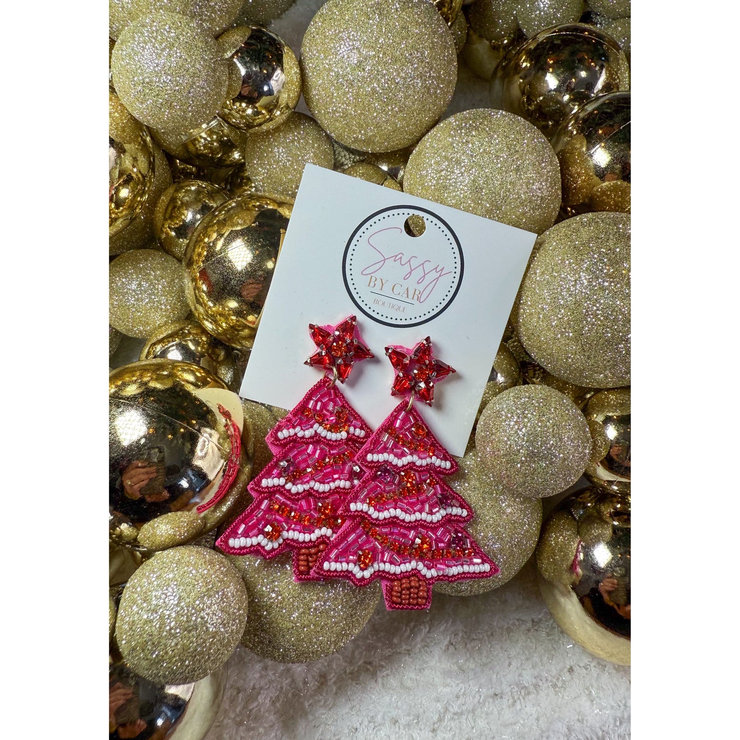 Pink Multi Christmas Tree Beaded Earrings