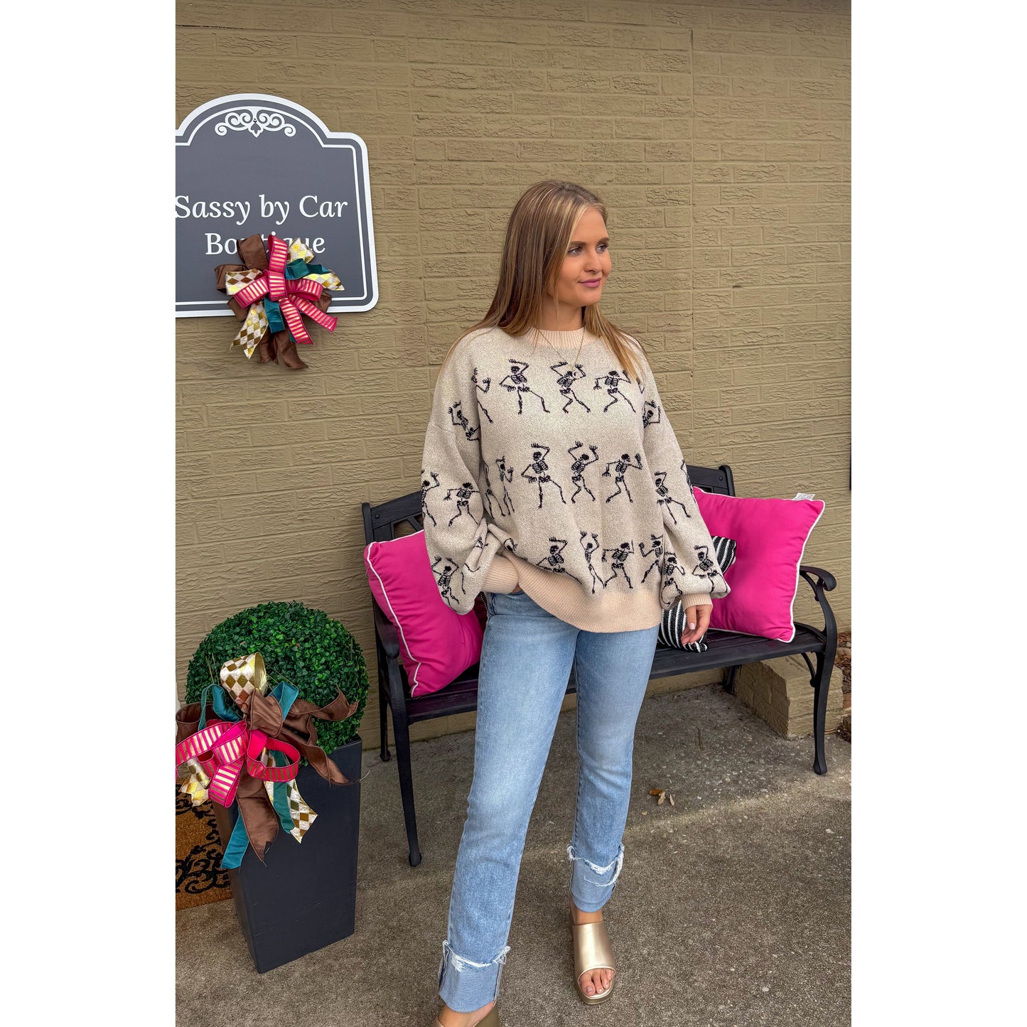 Dancing Mummies Sweater, Ivory/Black