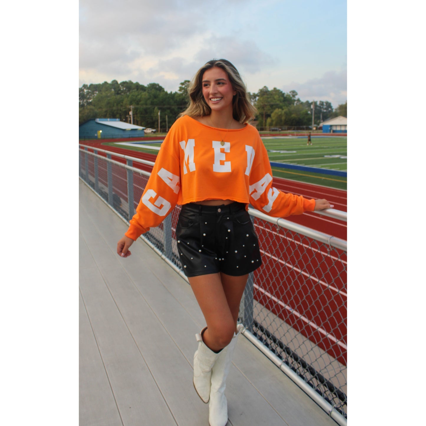 Game Day Crop Top, Orange/White