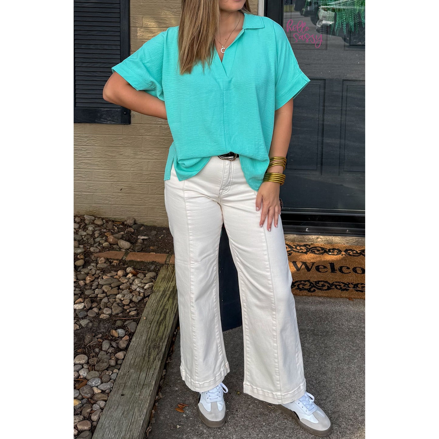 Julianna V-Neck/Collar Top, Mint