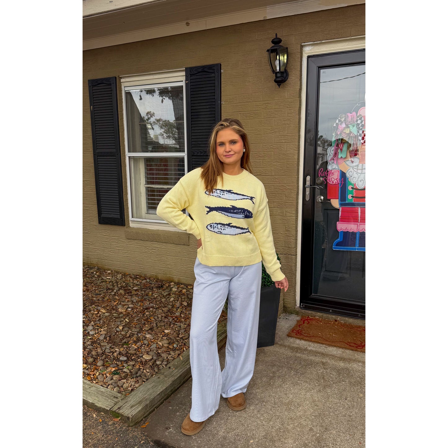 Sardine Graphic Knit Sweater, Butter Yellow