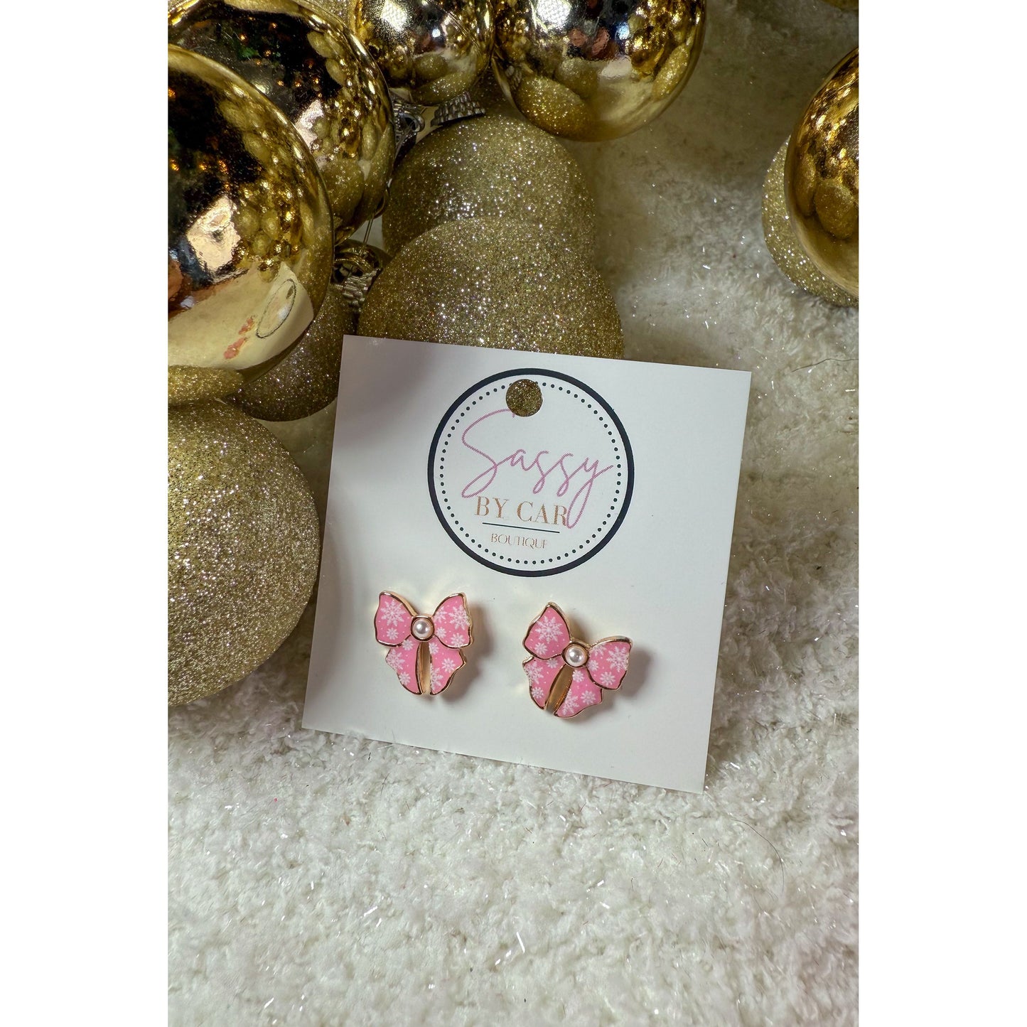 Pink/White Bow Studs