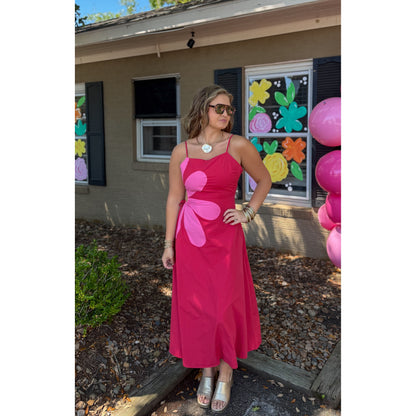 Daisy Midi Dress, Pink/Red