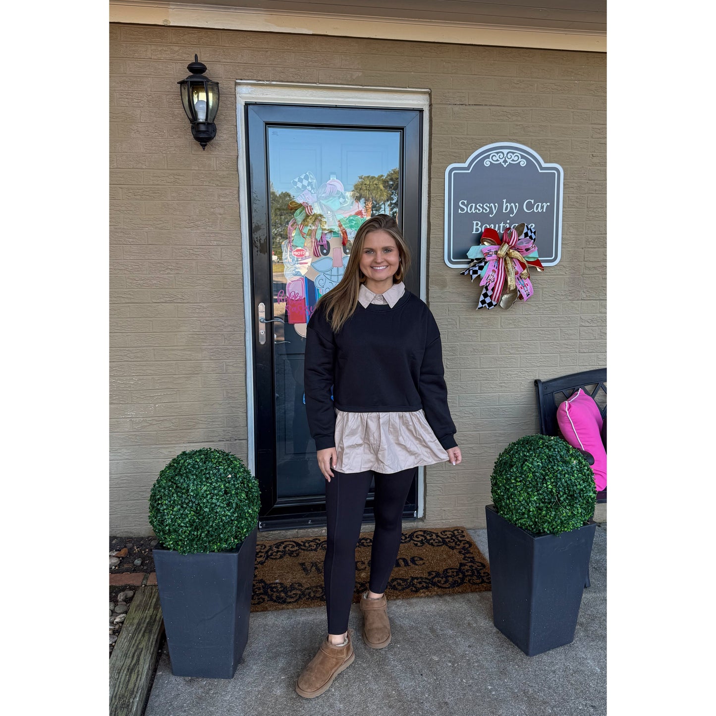 Selena Top, Black/Taupe