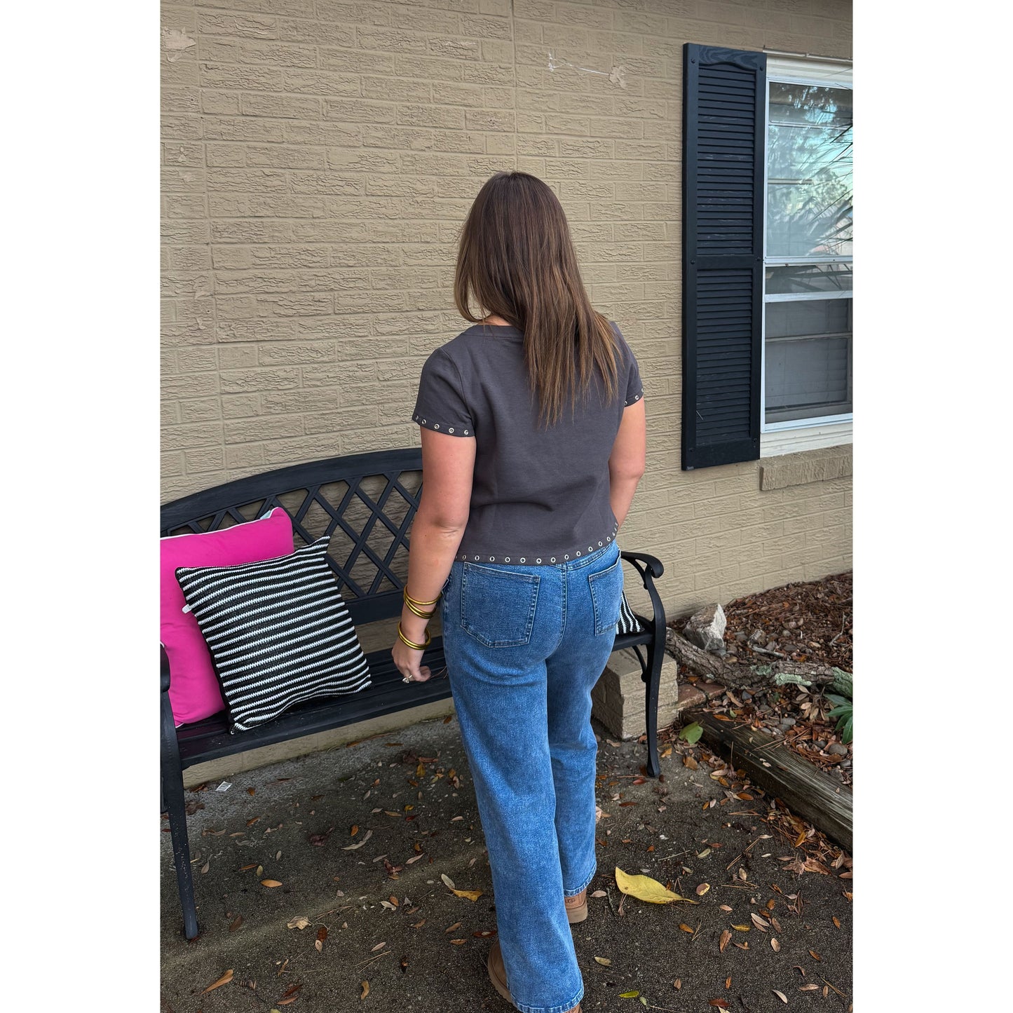 Josie Detail Top, Charcoal Grey