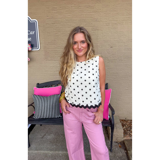 Cassie Polka Dot Top, Black/White