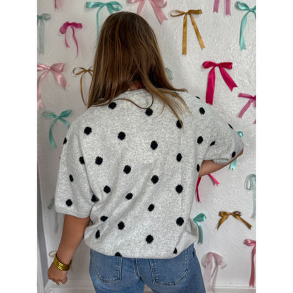 Polka Dot Sweater Cardigan, Grey/Black