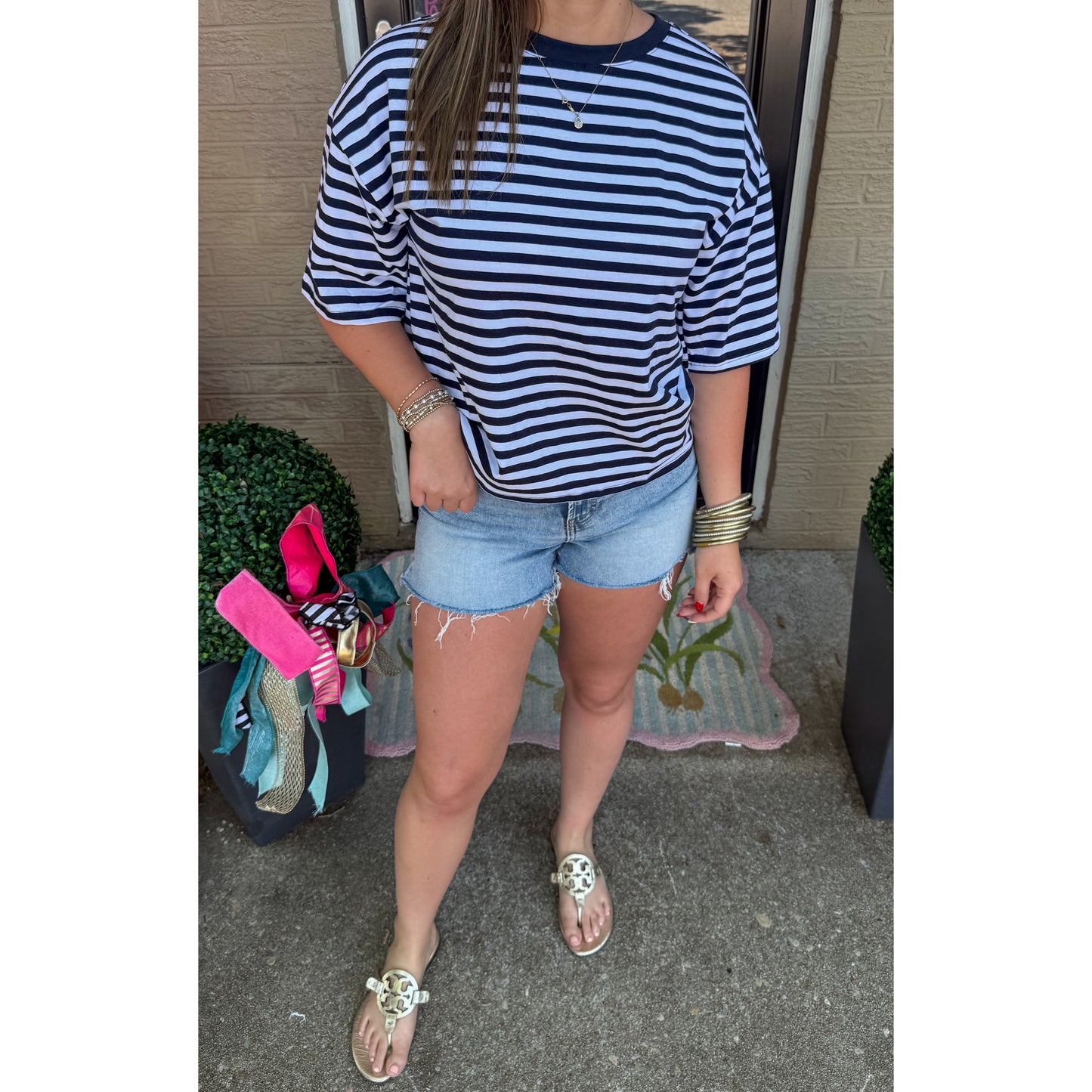 Navy/White Stripe Top