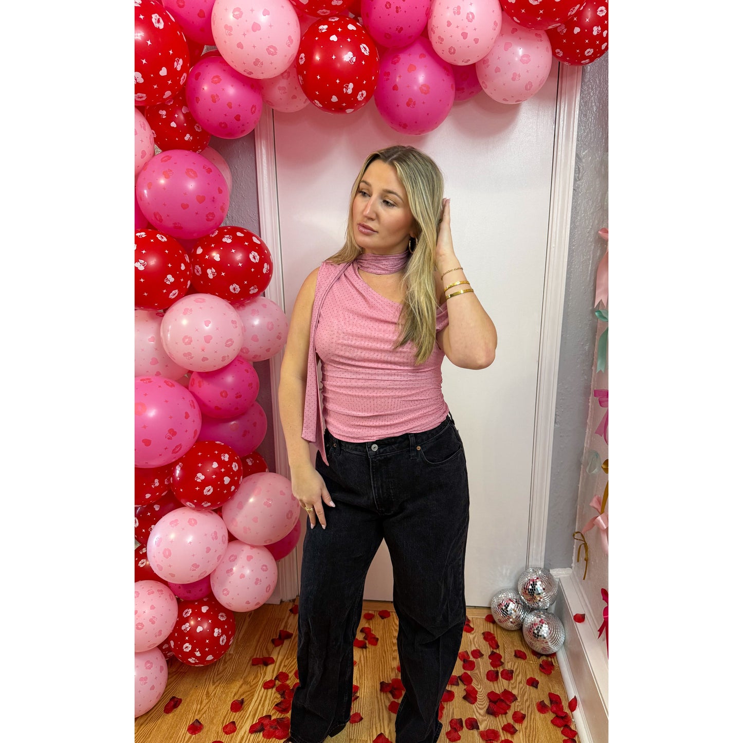 Esme Scarf Detail Top, Light Pink/Pink