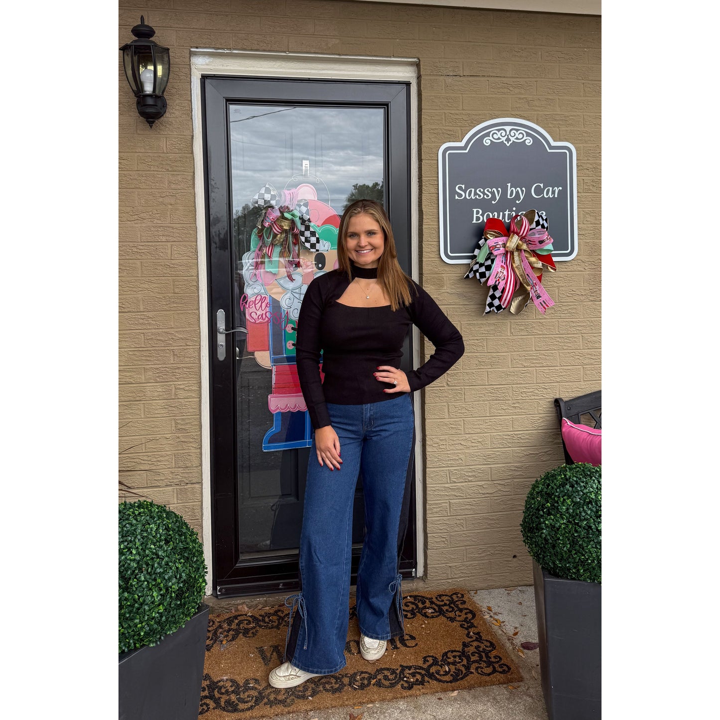 Mock Neck Cutout Top, Black