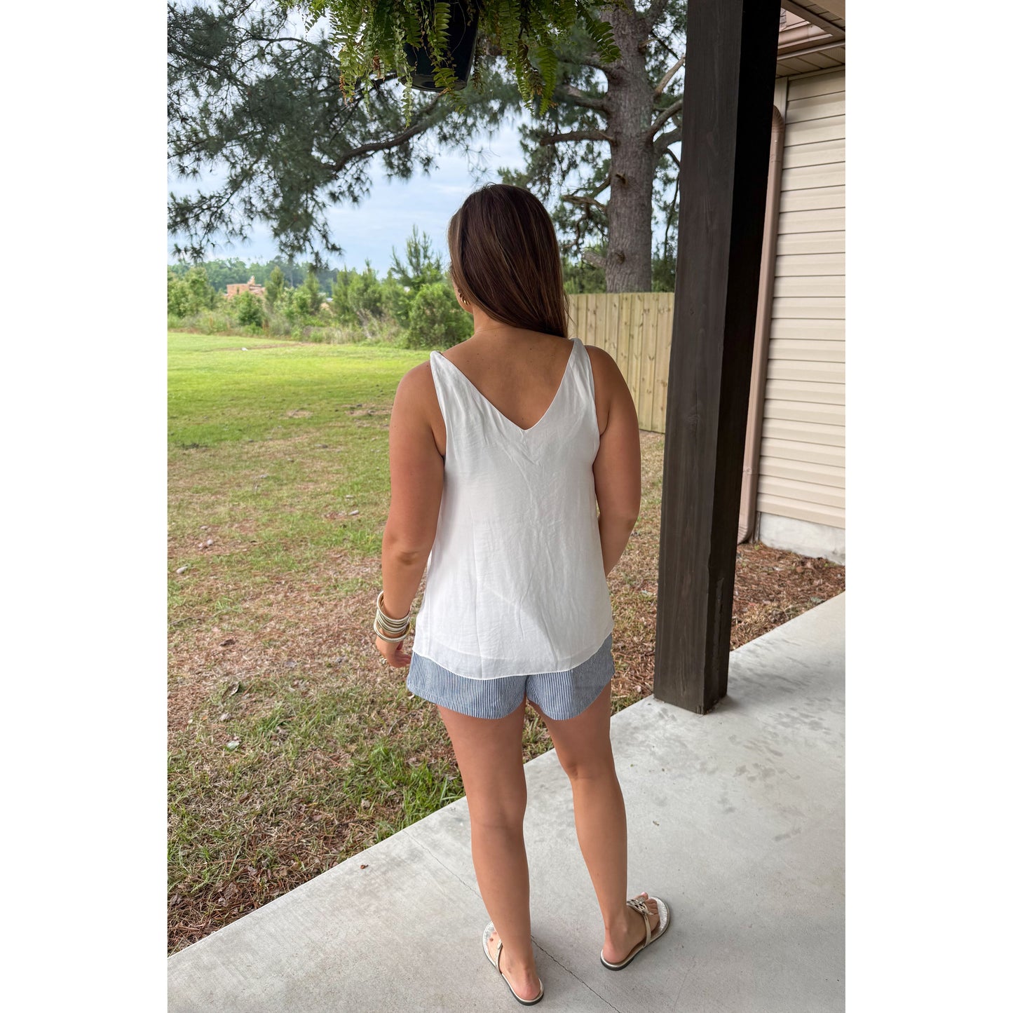 Carmen Strap Accent Top, White