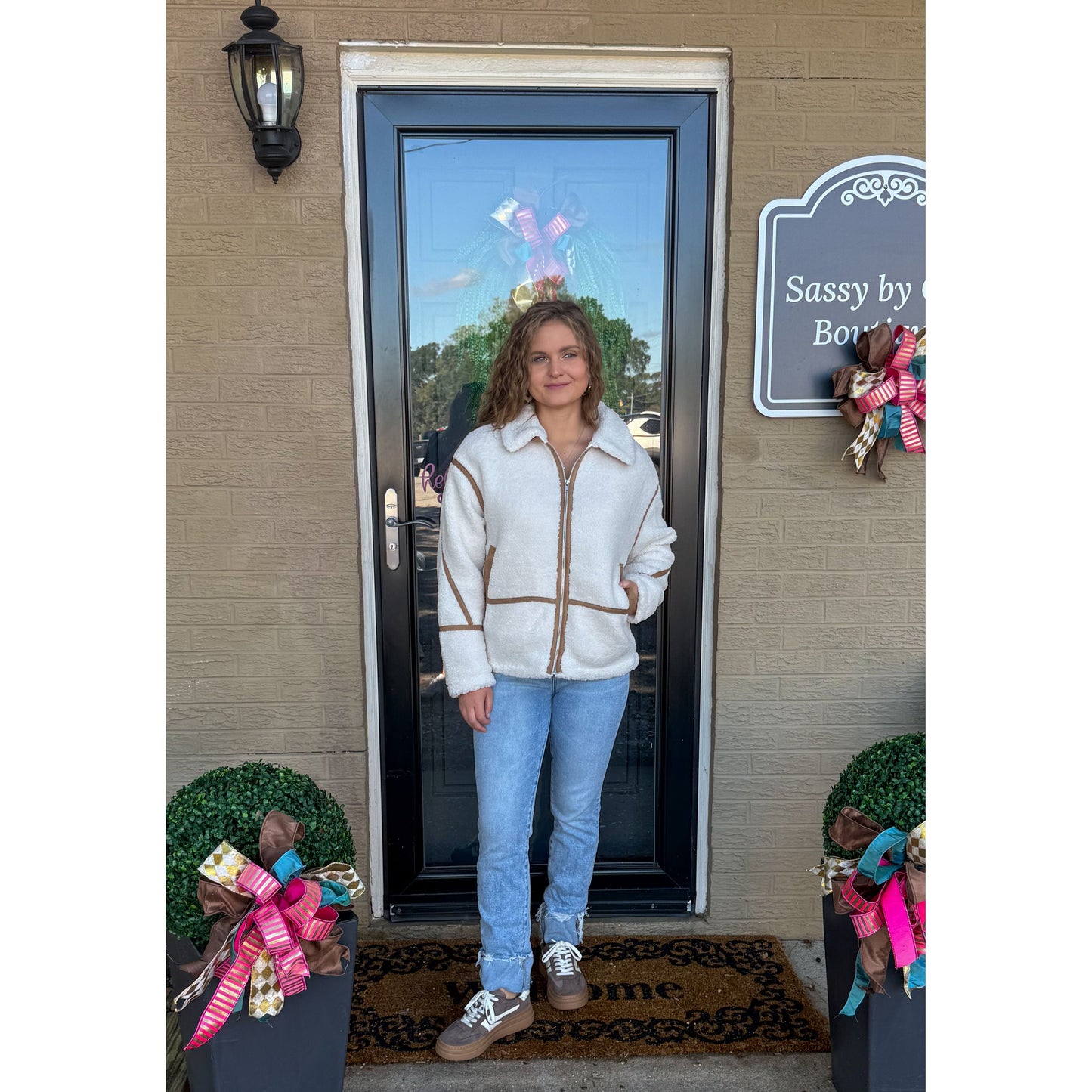 Sherpa Jacket, Cream/Taupe