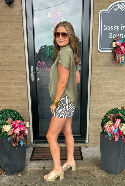Celeste V-Neck Top, Olive