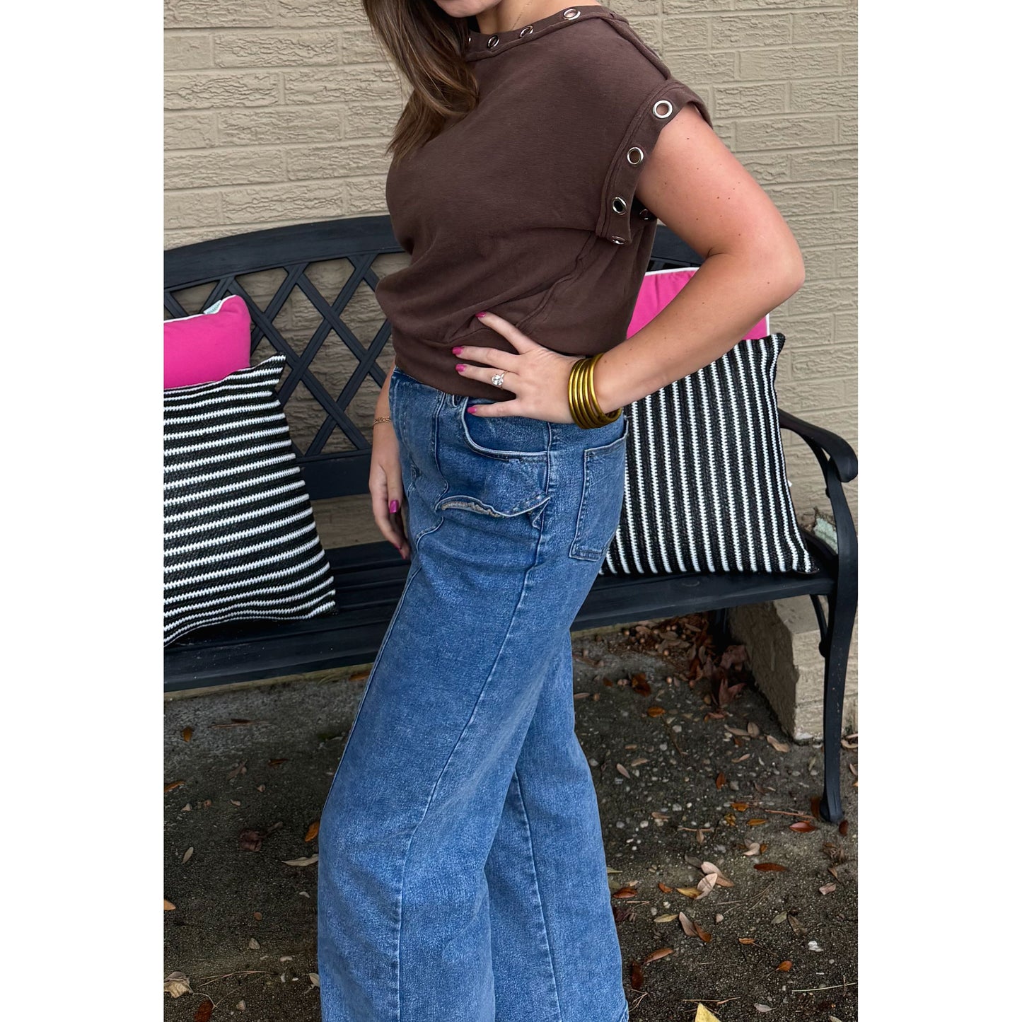 Millie Detail Top, Chocolate Brown