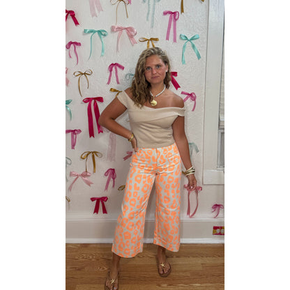 Neon Orange Leopard Wide Leg Pants