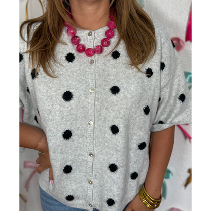 Polka Dot Sweater Cardigan, Grey/Black