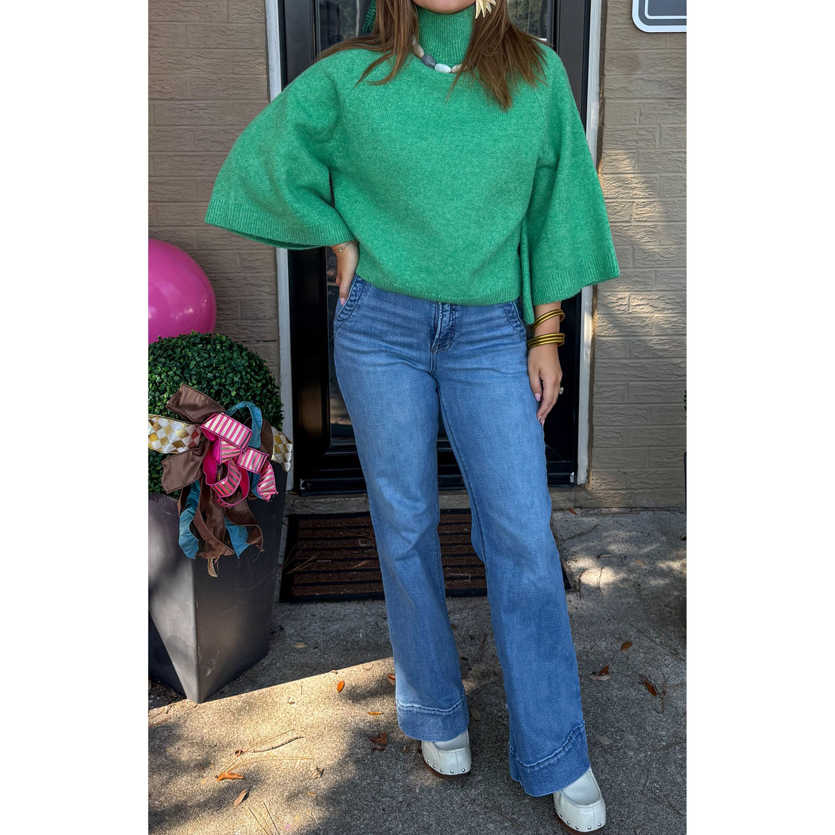 Ellison Mockneck Sweater, Apple Green