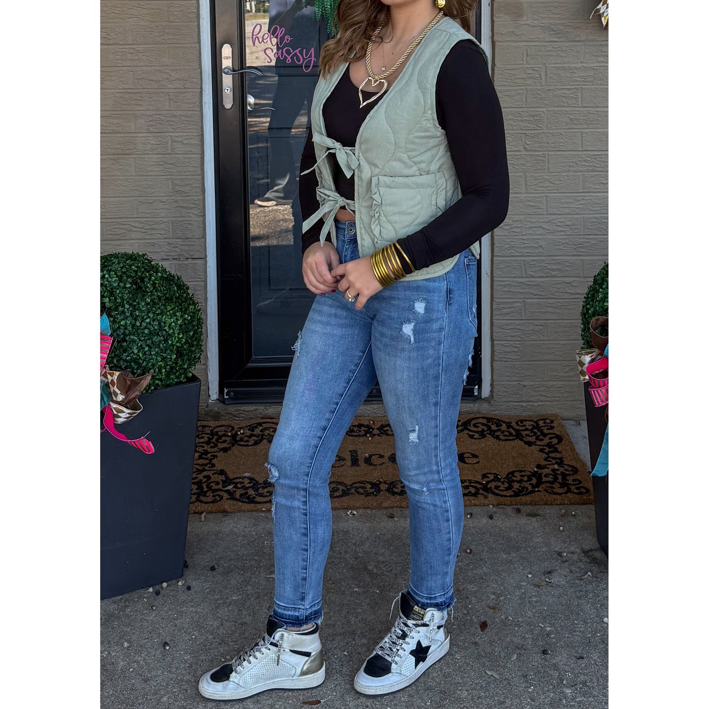 Reign Quilted Vest, Sage Green