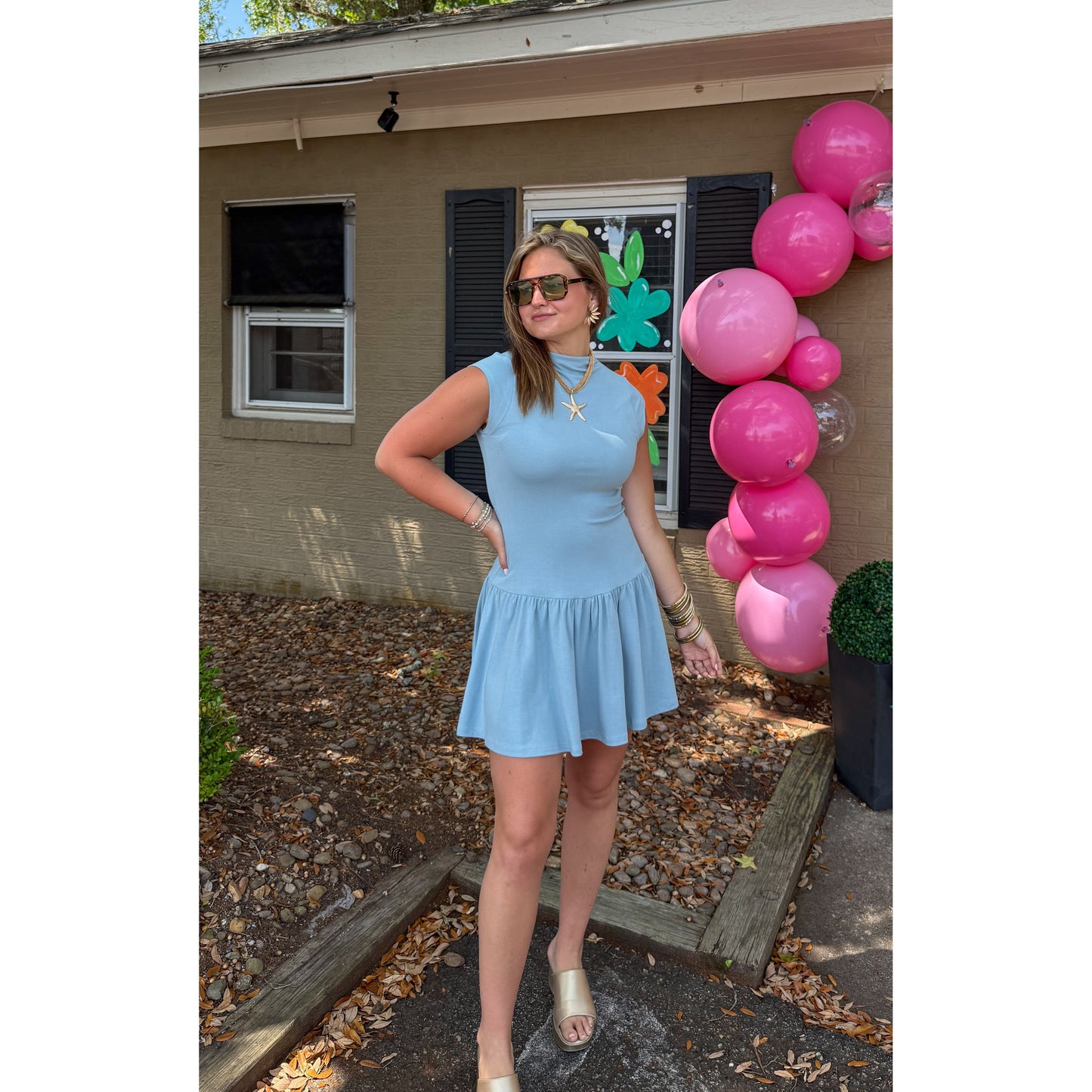 Merritt Mini Dress, Slate Blue