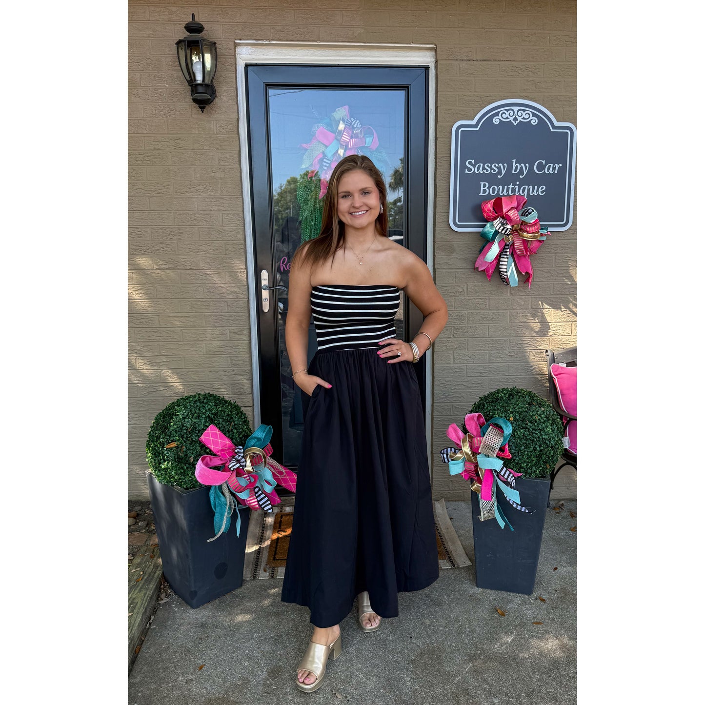 Avery Detail Maxi Dress, Black/Ivory