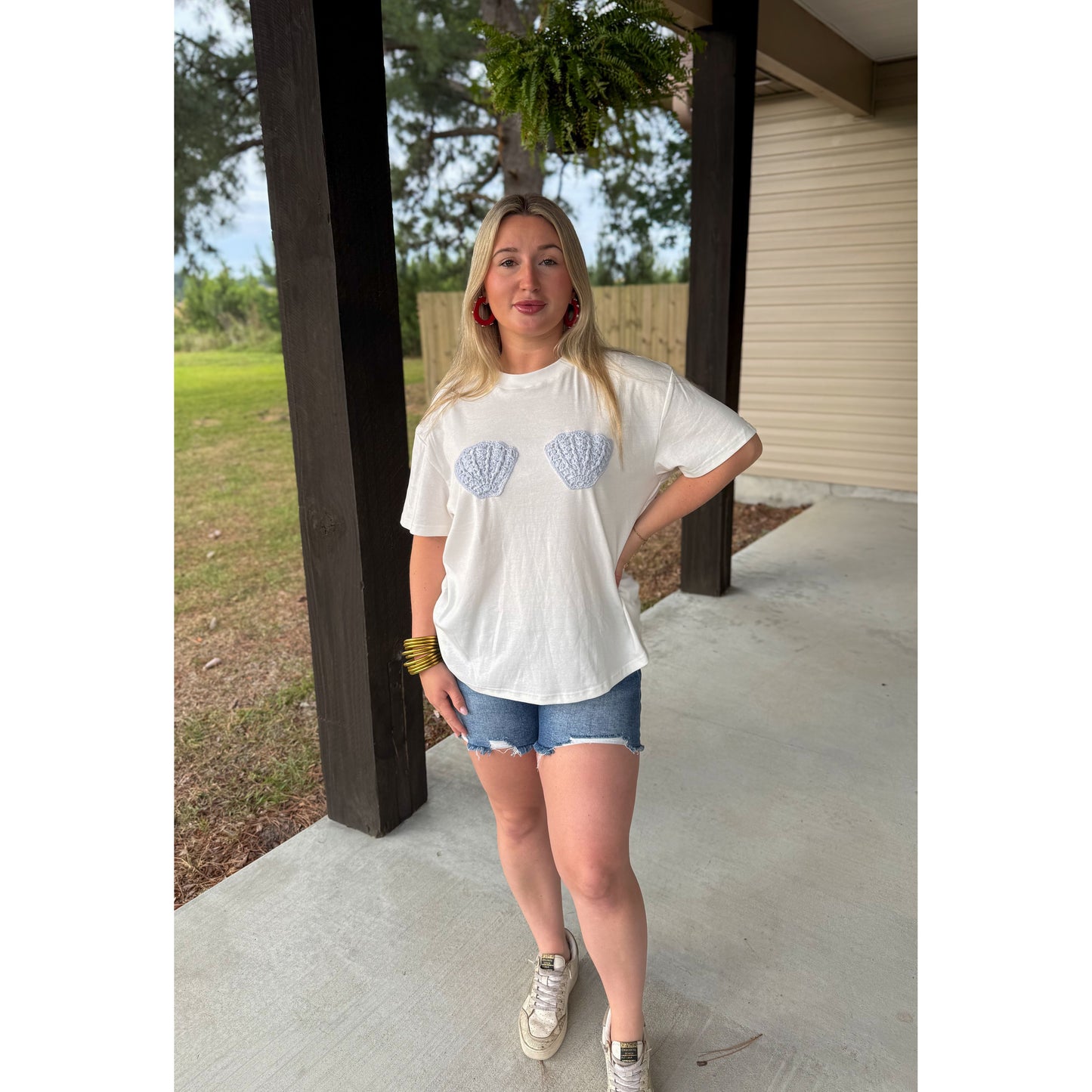 Shell Patch T-Shirt, White/Blue
