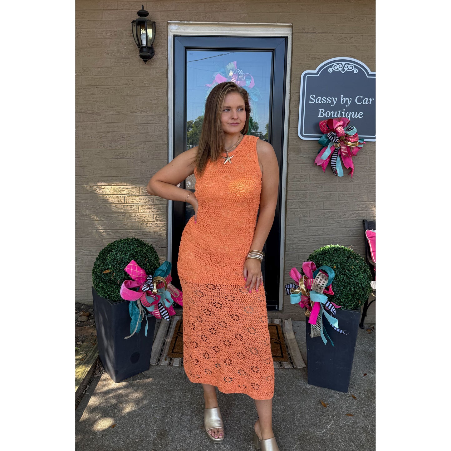 Dahlia Knit Midi Dress, Orange