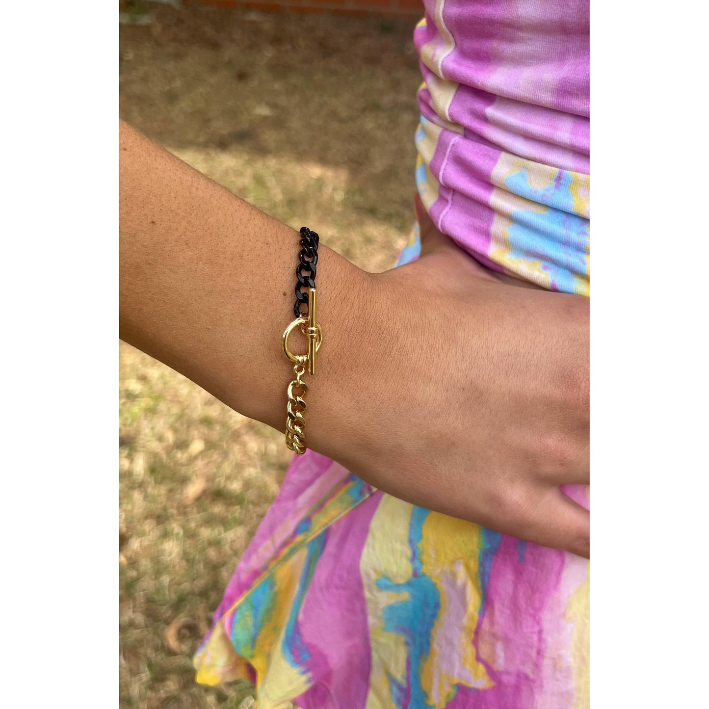 Avery Chain Bracelet, Gold/Black