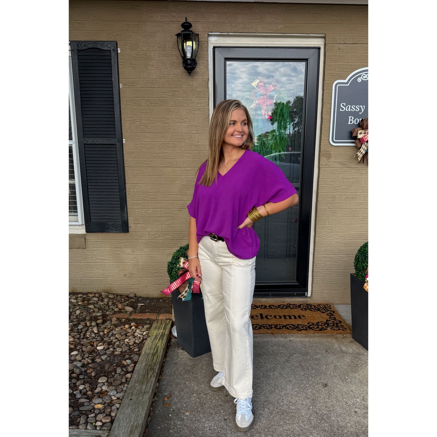 Stevie V-Neck Top, Purple
