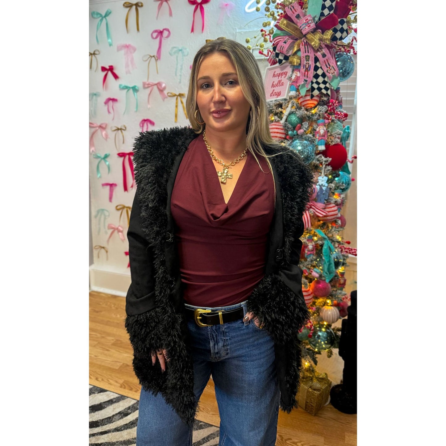 Faux Fur Jacket, Black