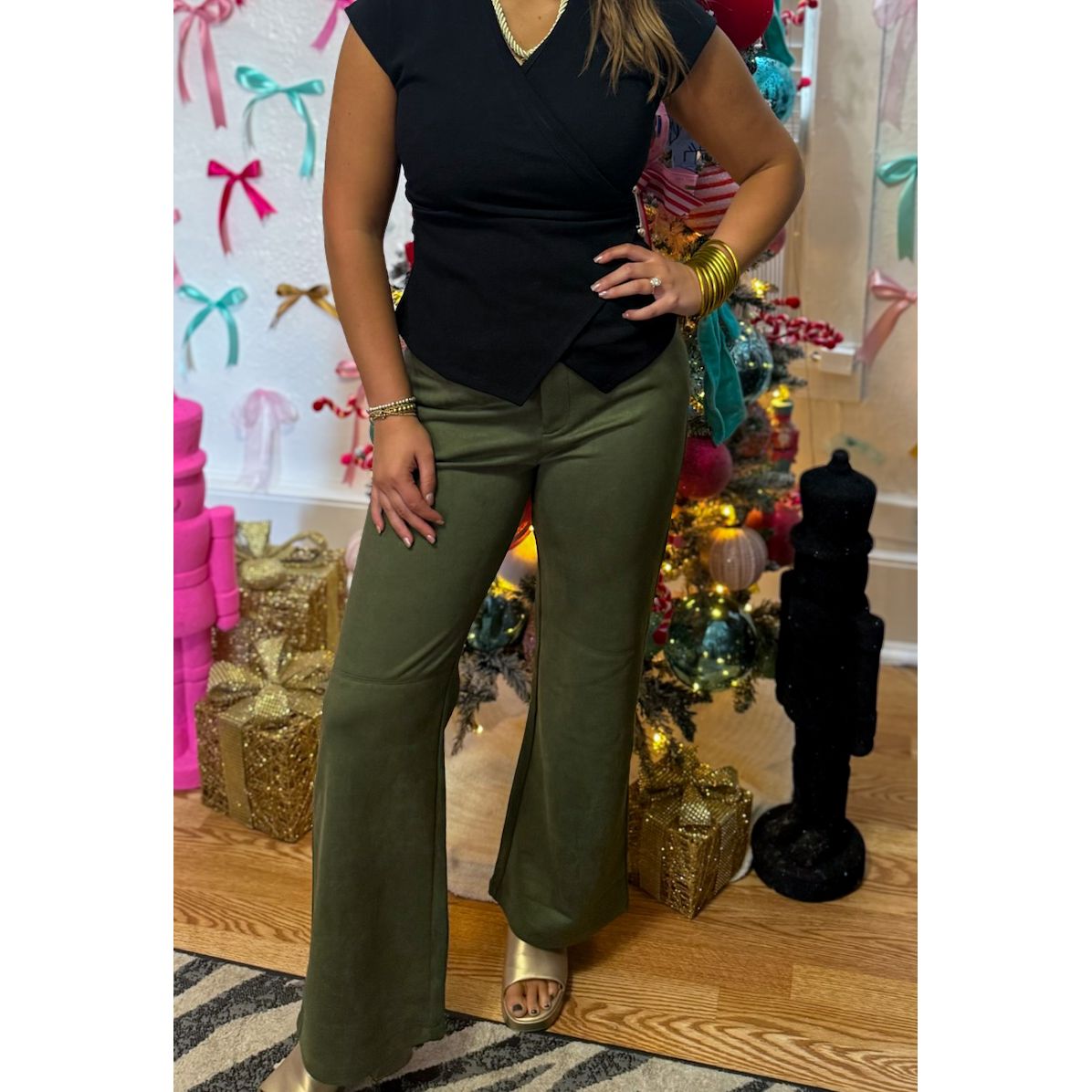 Faux Suede Olive Green Pants