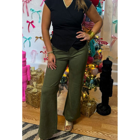 Faux Suede Olive Green Pants