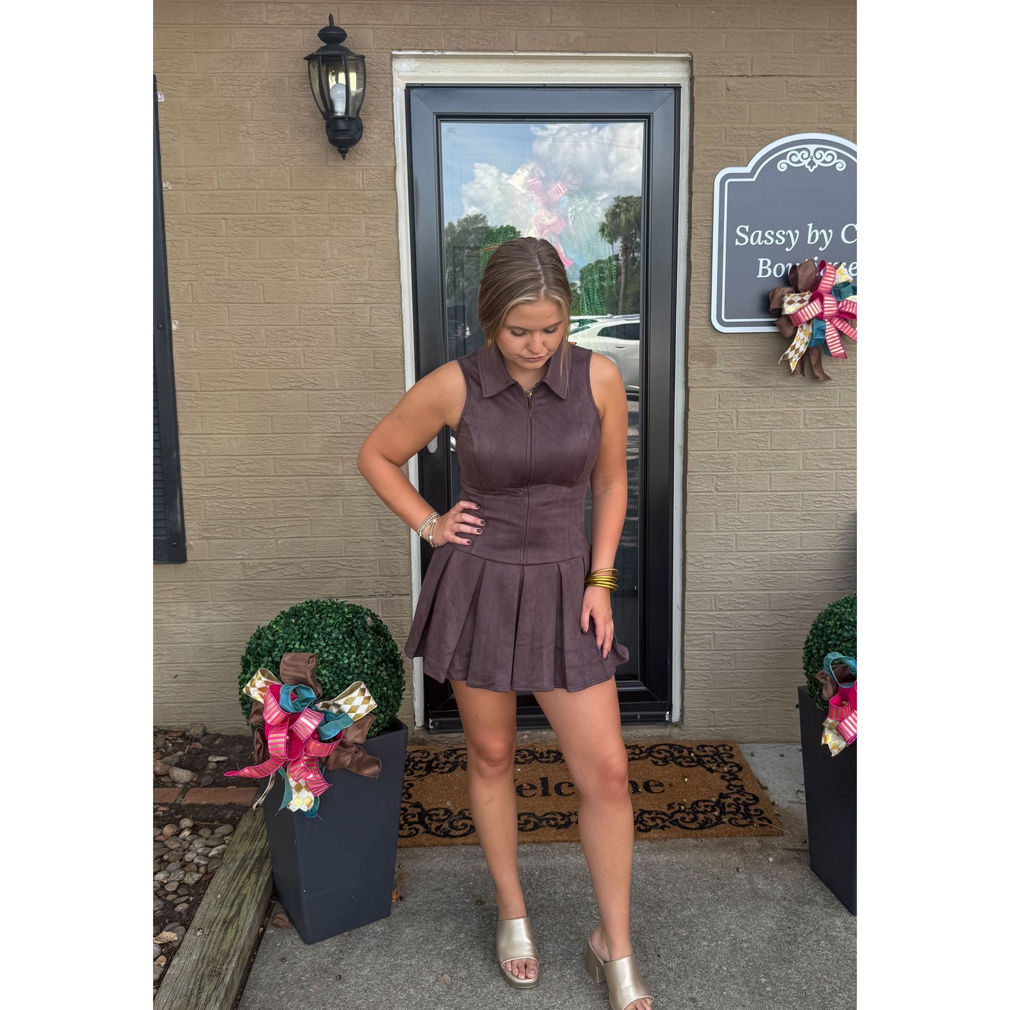 Annie Suede Mini Dress, Chocolate
