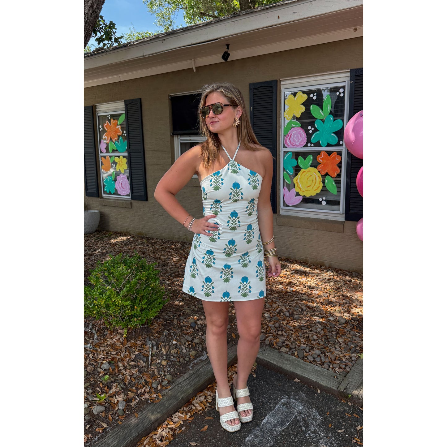 Bennett Halter Mini Dress, Cream Multi