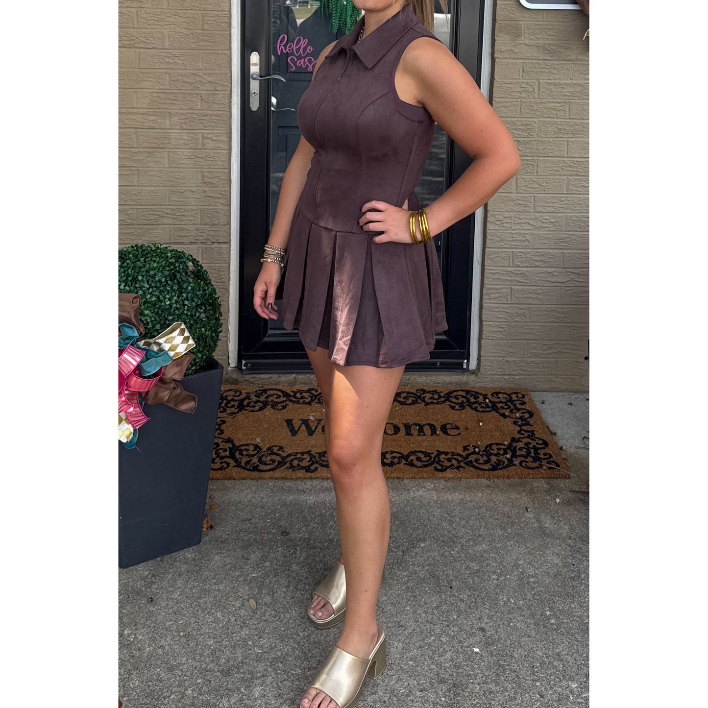 Annie Suede Mini Dress, Chocolate