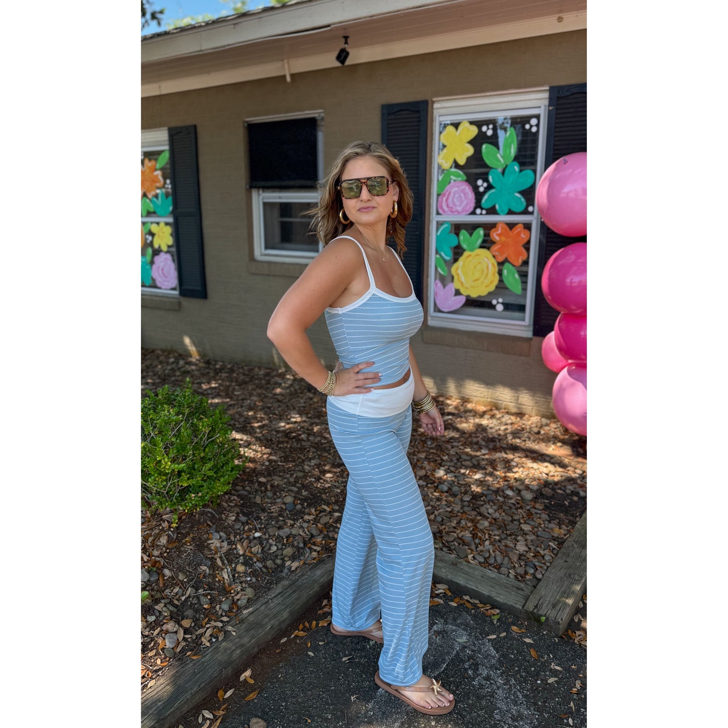 Stripe Detail Lounge Set, Baby Blue/White