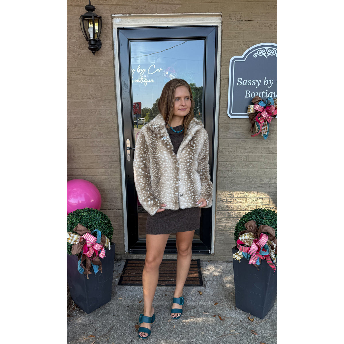 Caroline Faux Fur Jacket, Brown Multi