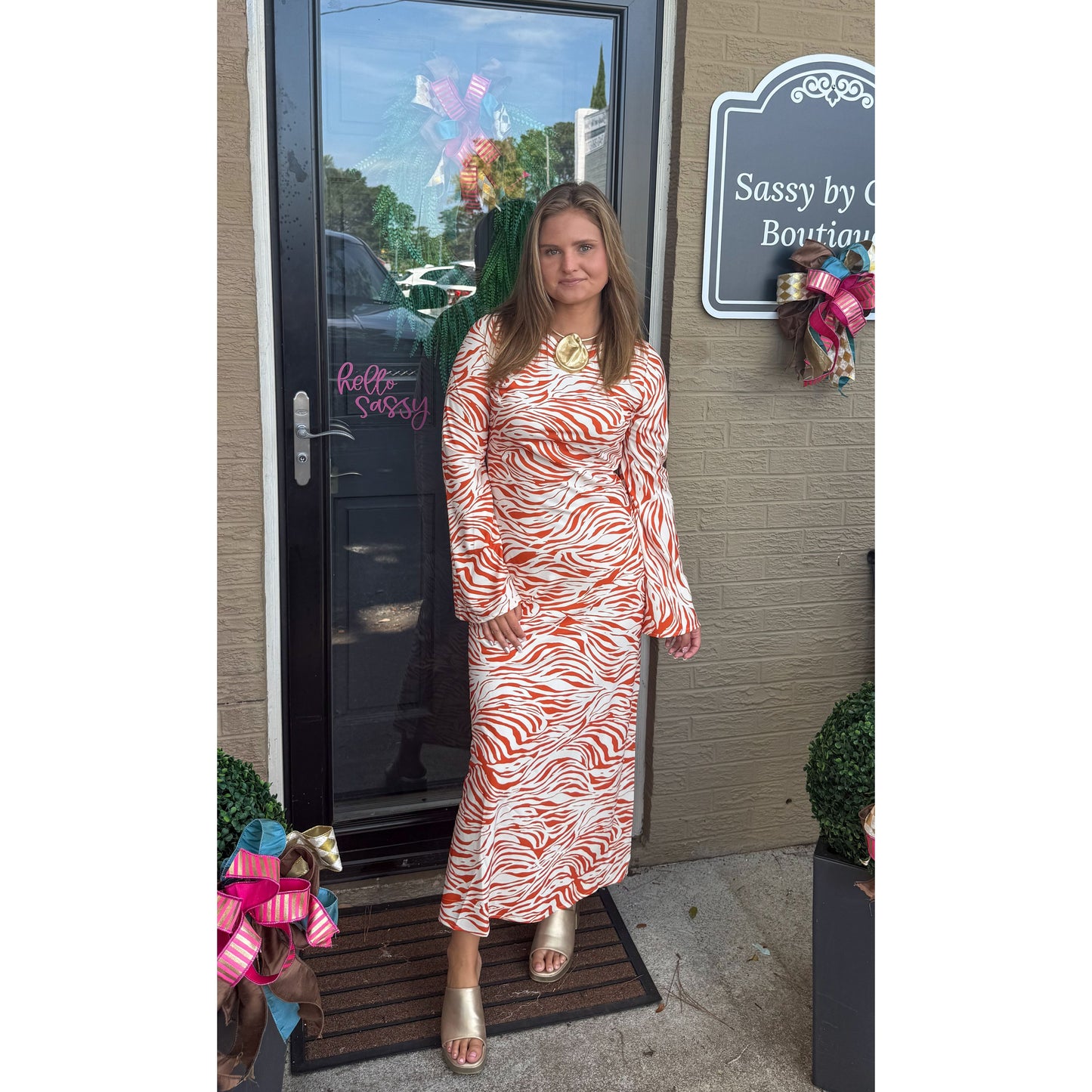 Willa Zebra Print Maxi Dress, Orange/Ivory