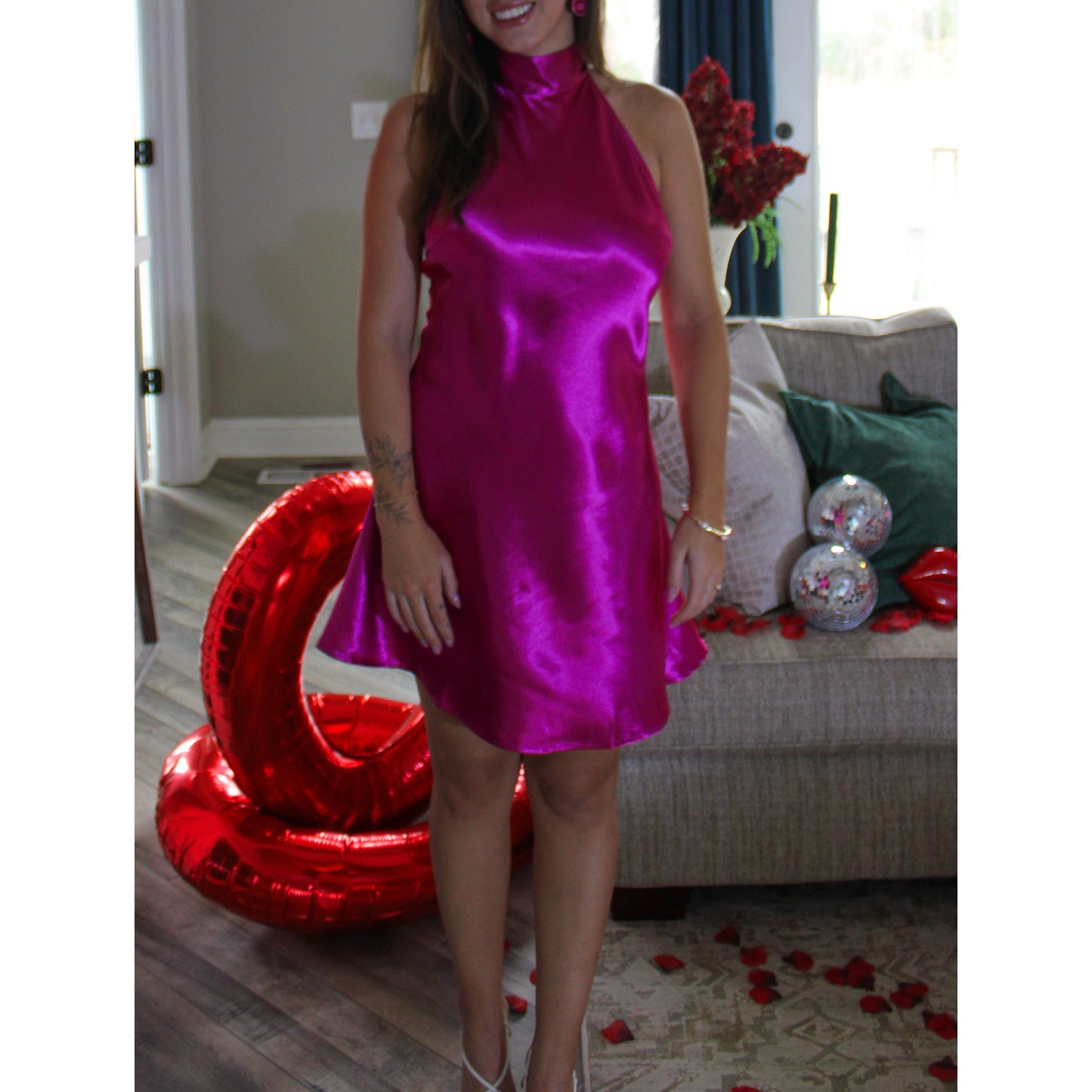 Scarlett Halter Neck Mini Dress, Fuchsia