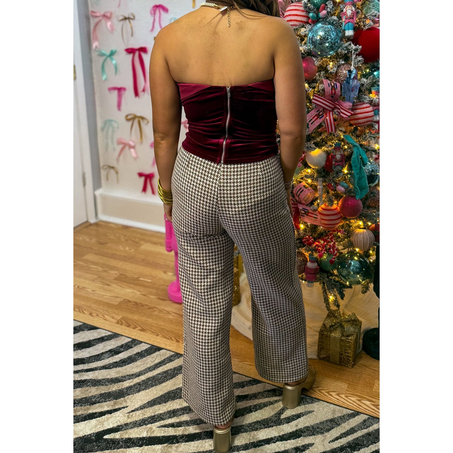 Herringbone Pants, Brown/Ivory