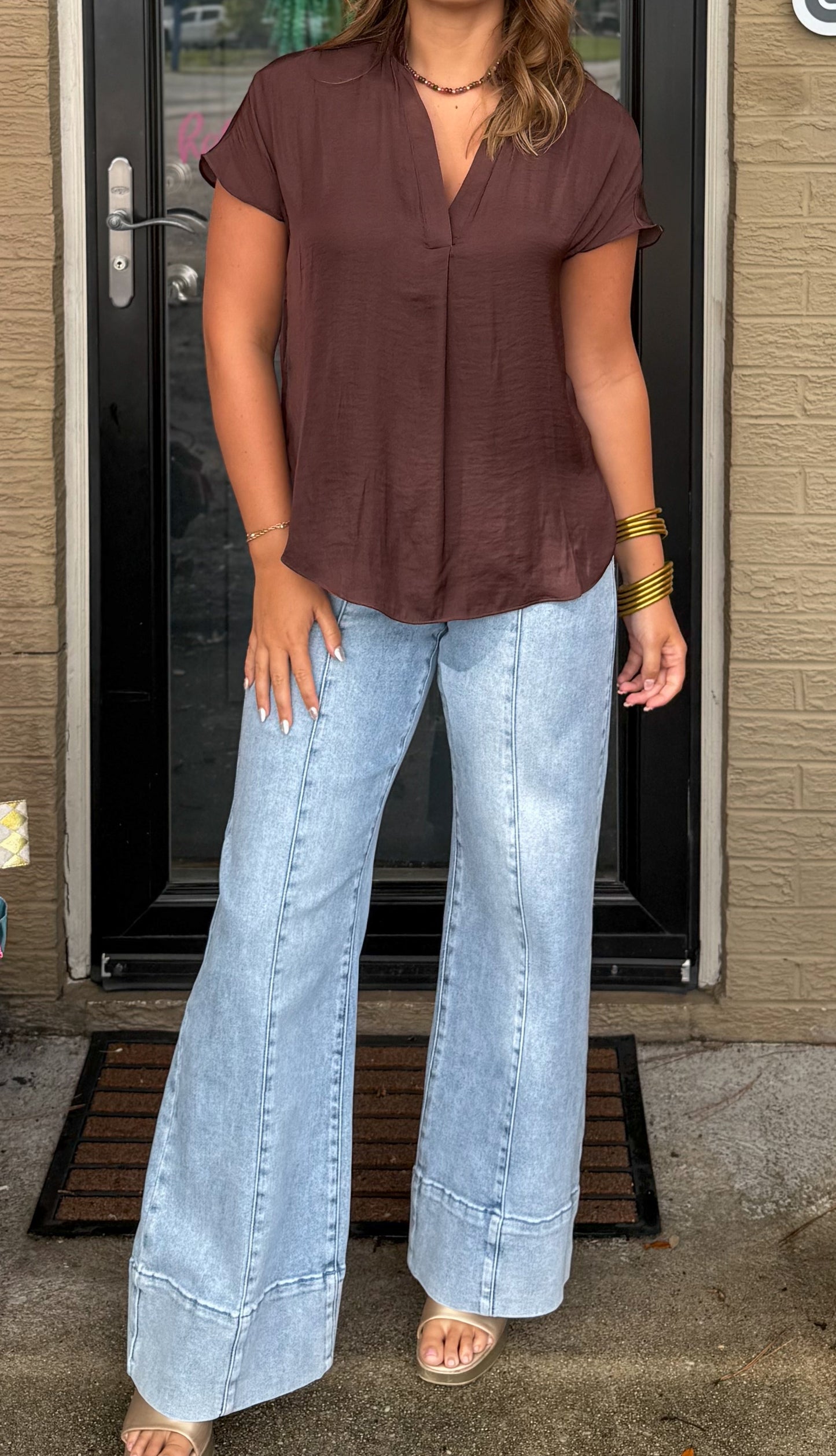 Celeste V-Neck Top, Chocolate