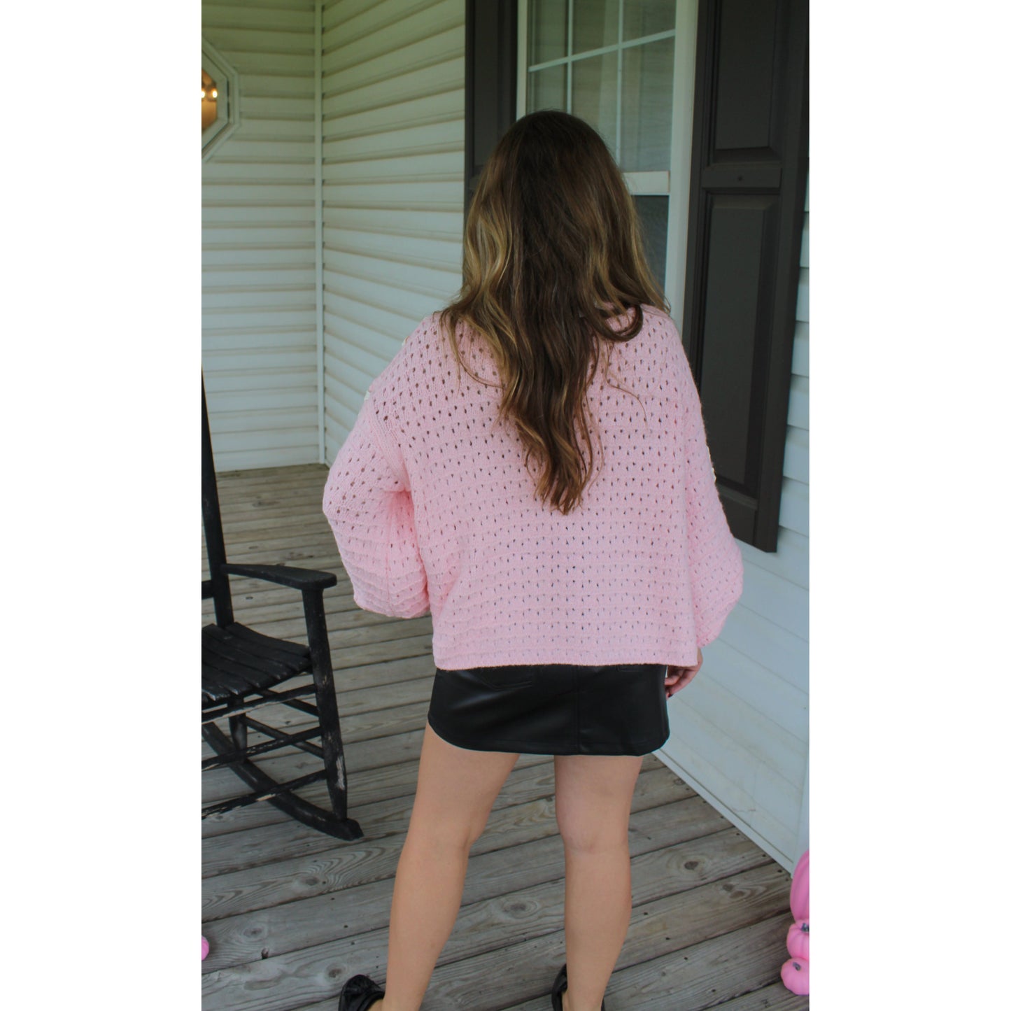 Sarah Bow Sweater, Pink/White